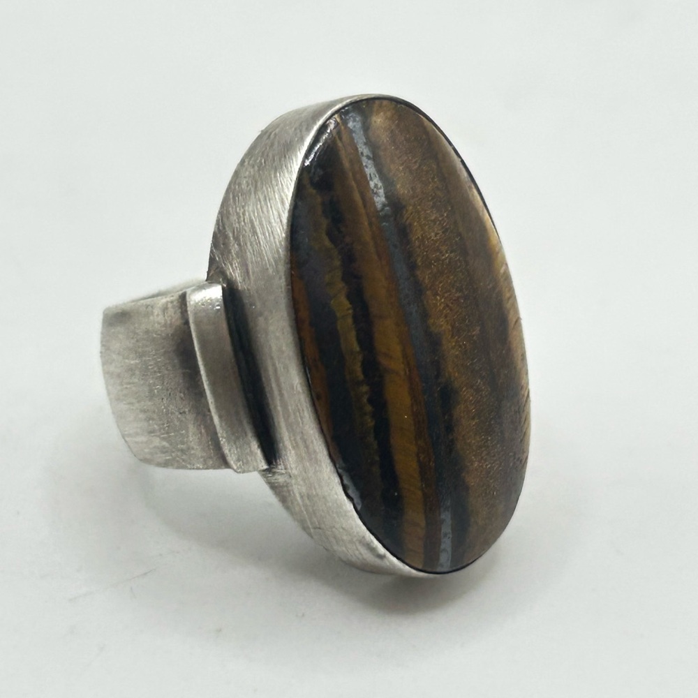 Tigers Eye Statement Ring, Sterling Silver - Size… - image 3